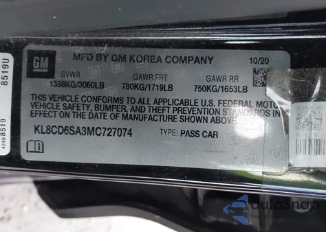 2021 Chevrolet Spark Fwd 1Lt Automatic из США, поврежденный, VIN KL8CD6SA3MC727074